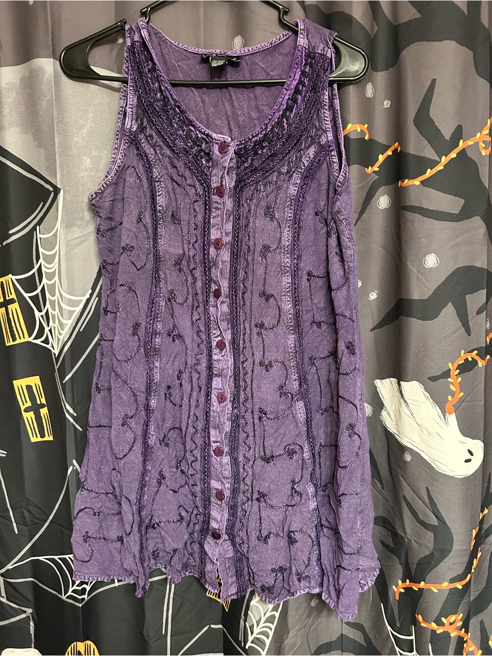 Women's Purple Embroidered Button-Front Tunic Top
